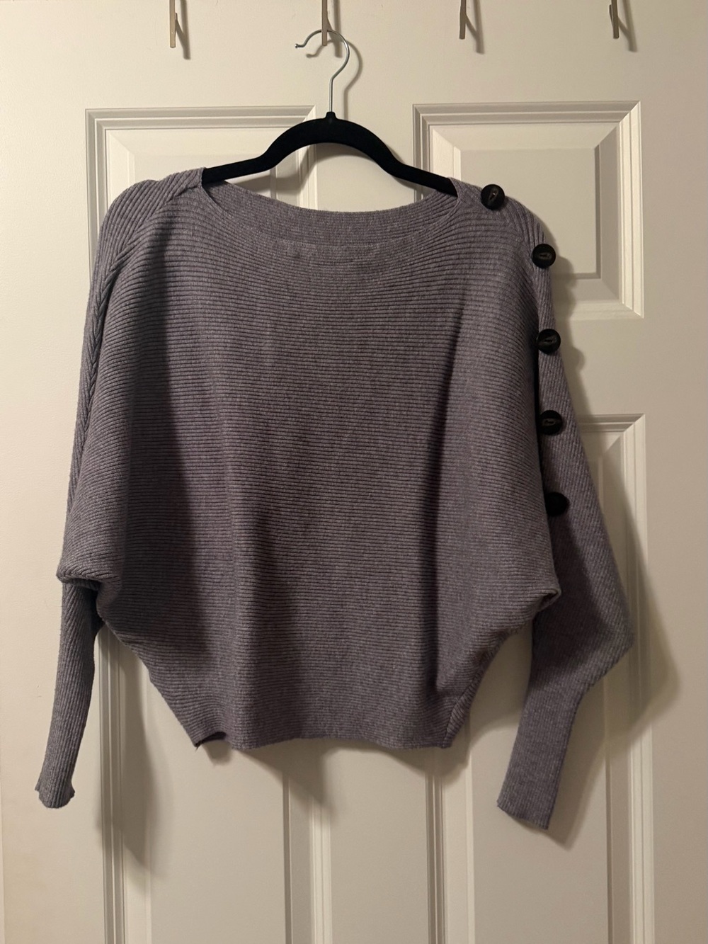 Philosophy Lilac Gray Off-Shoulder Button Detail Sweater